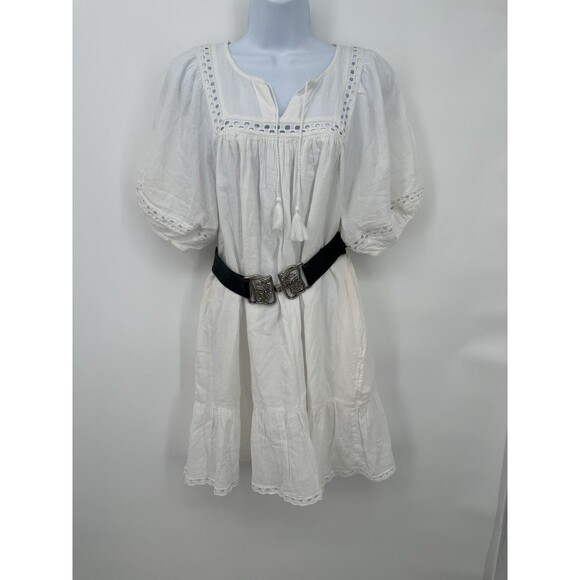Old Navy Dress Women S White Mini Flutter Sleeve Anglaise Broderie Pockets - Picture 10 of 11